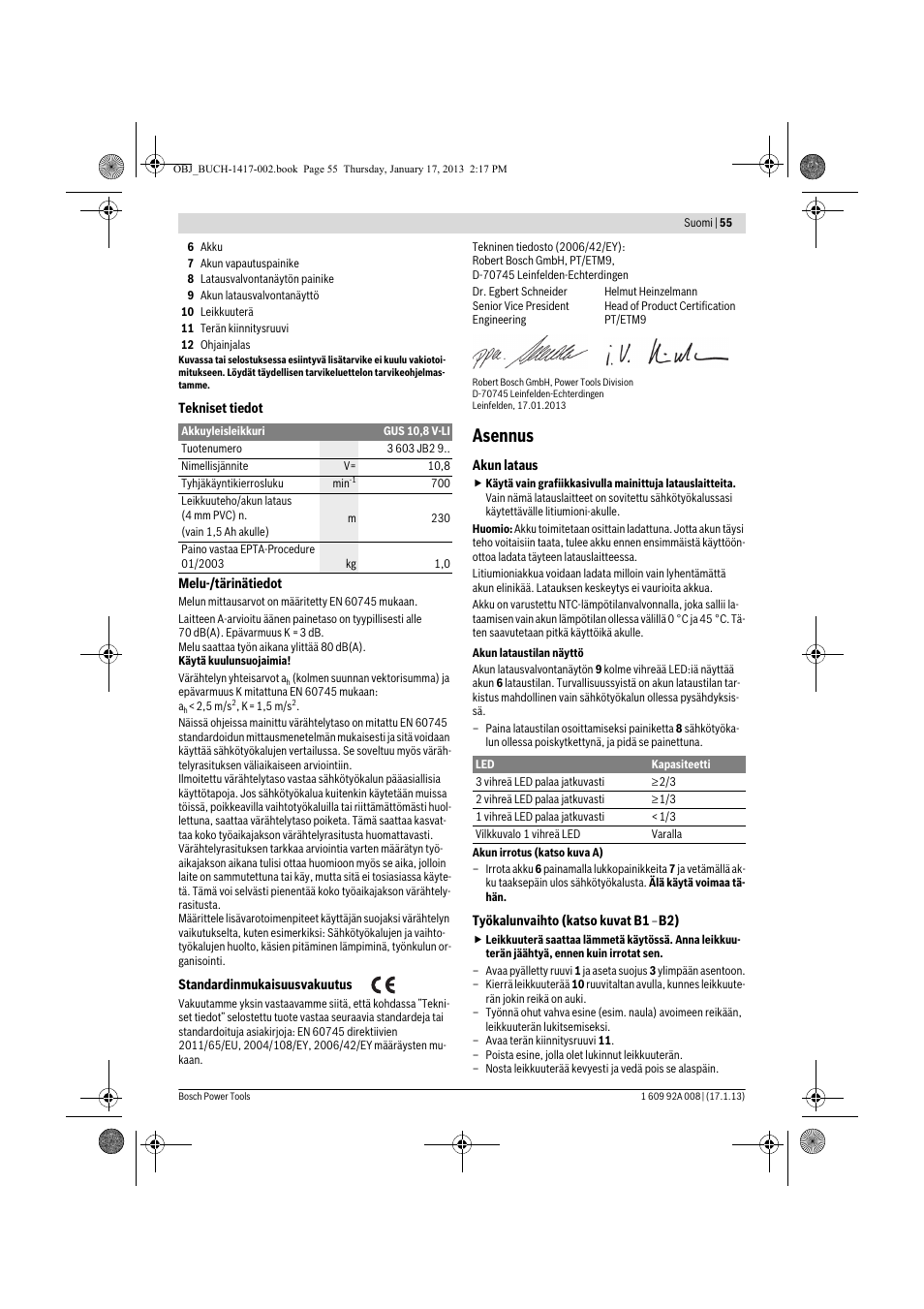 Asennus | Bosch GUS 10,8 V-LI Professional User Manual | Page 55 / 145