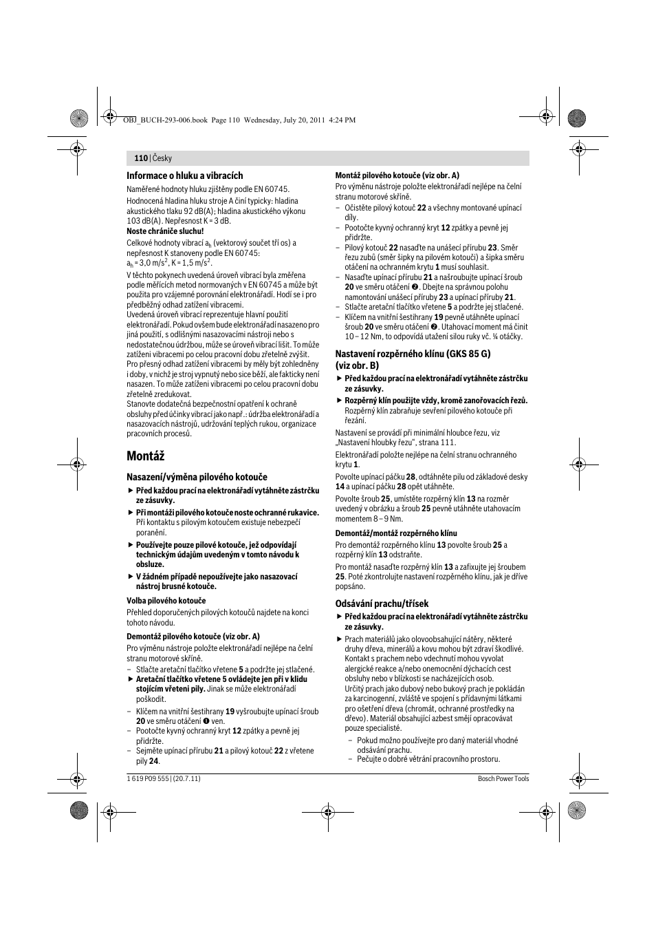 Montáž | Bosch GKS 85 G Professional User Manual | Page 110 / 217
