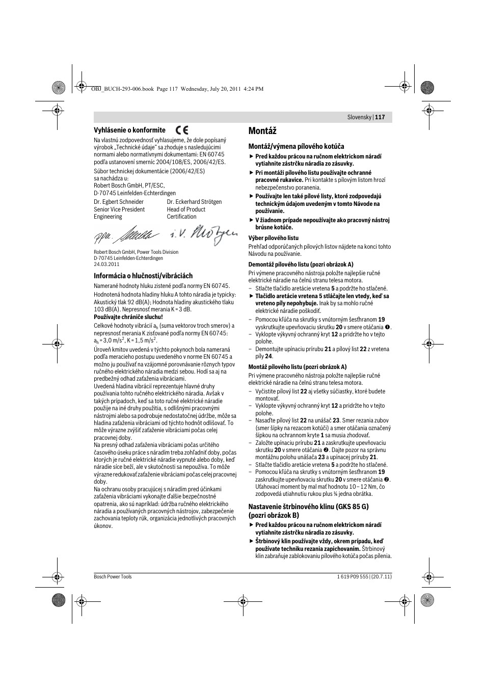 Montáž | Bosch GKS 85 G Professional User Manual | Page 117 / 217