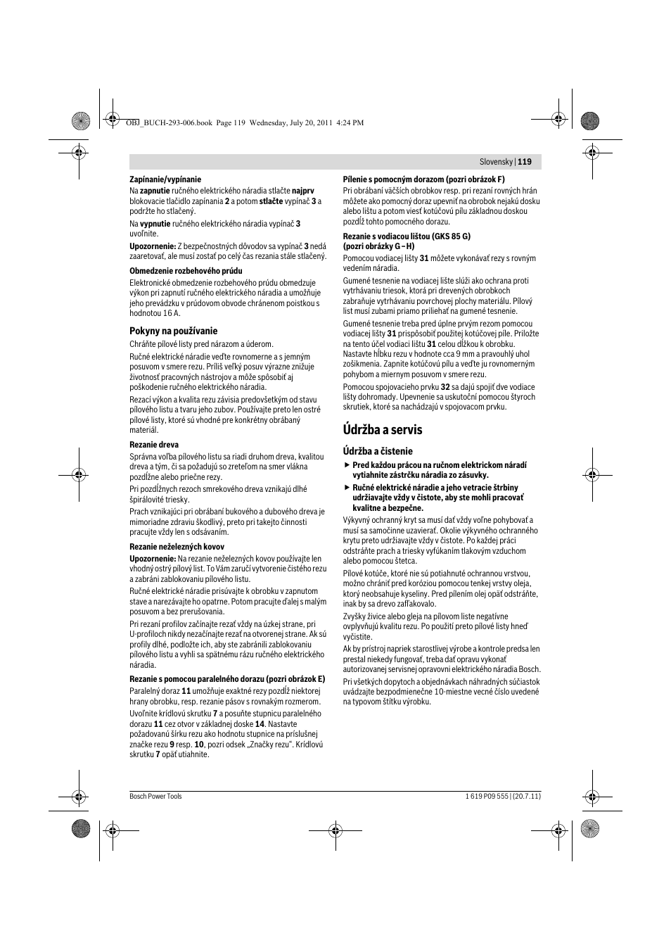 Údržba a servis | Bosch GKS 85 G Professional User Manual | Page 119 / 217