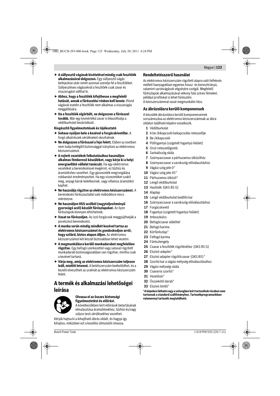 A termék és alkalmazási lehetőségei leírása | Bosch GKS 85 G Professional User Manual | Page 123 / 217