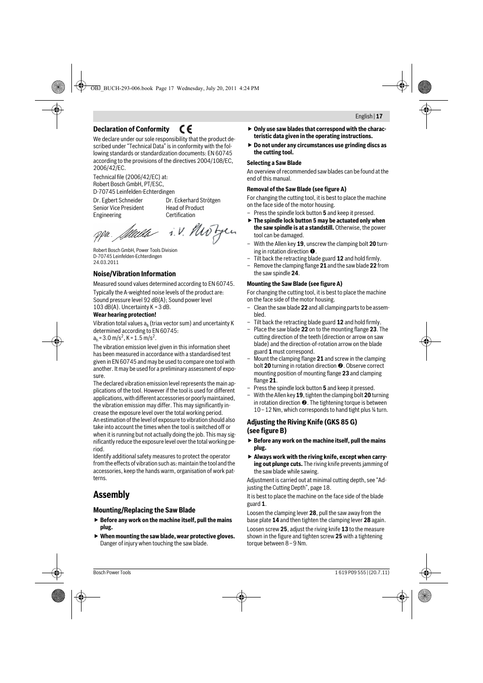Assembly | Bosch GKS 85 G Professional User Manual | Page 17 / 217