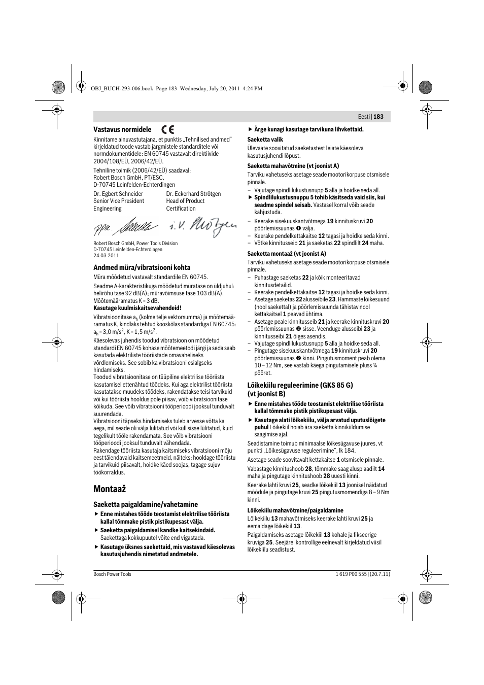 Montaaž | Bosch GKS 85 G Professional User Manual | Page 183 / 217