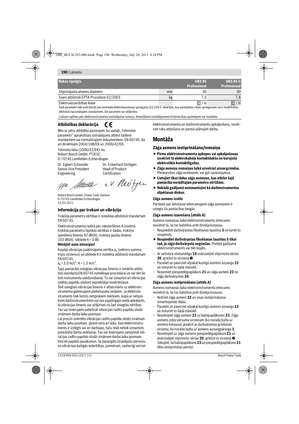 Montāža | Bosch GKS 85 G Professional User Manual | Page 190 / 217