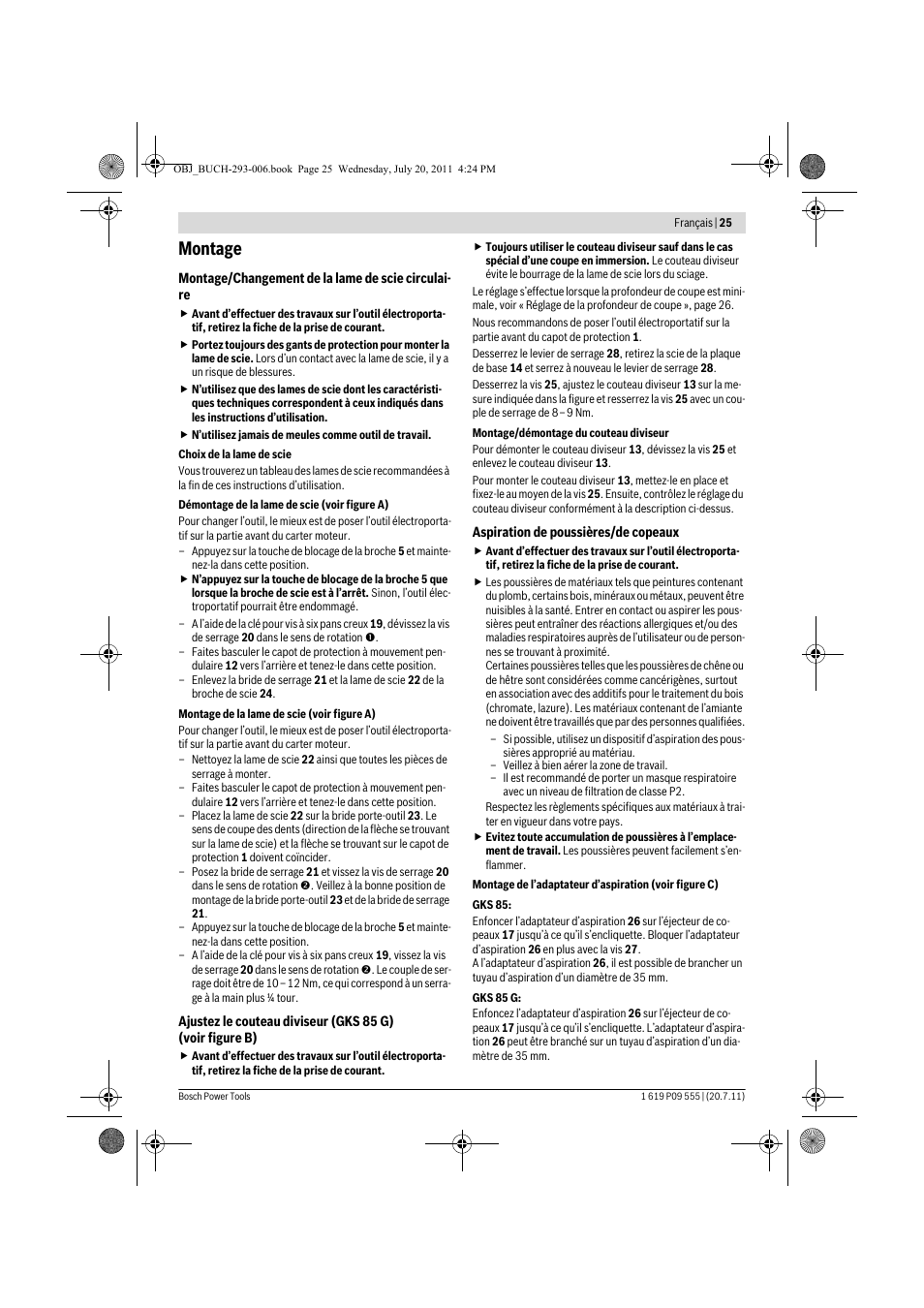 Montage | Bosch GKS 85 G Professional User Manual | Page 25 / 217