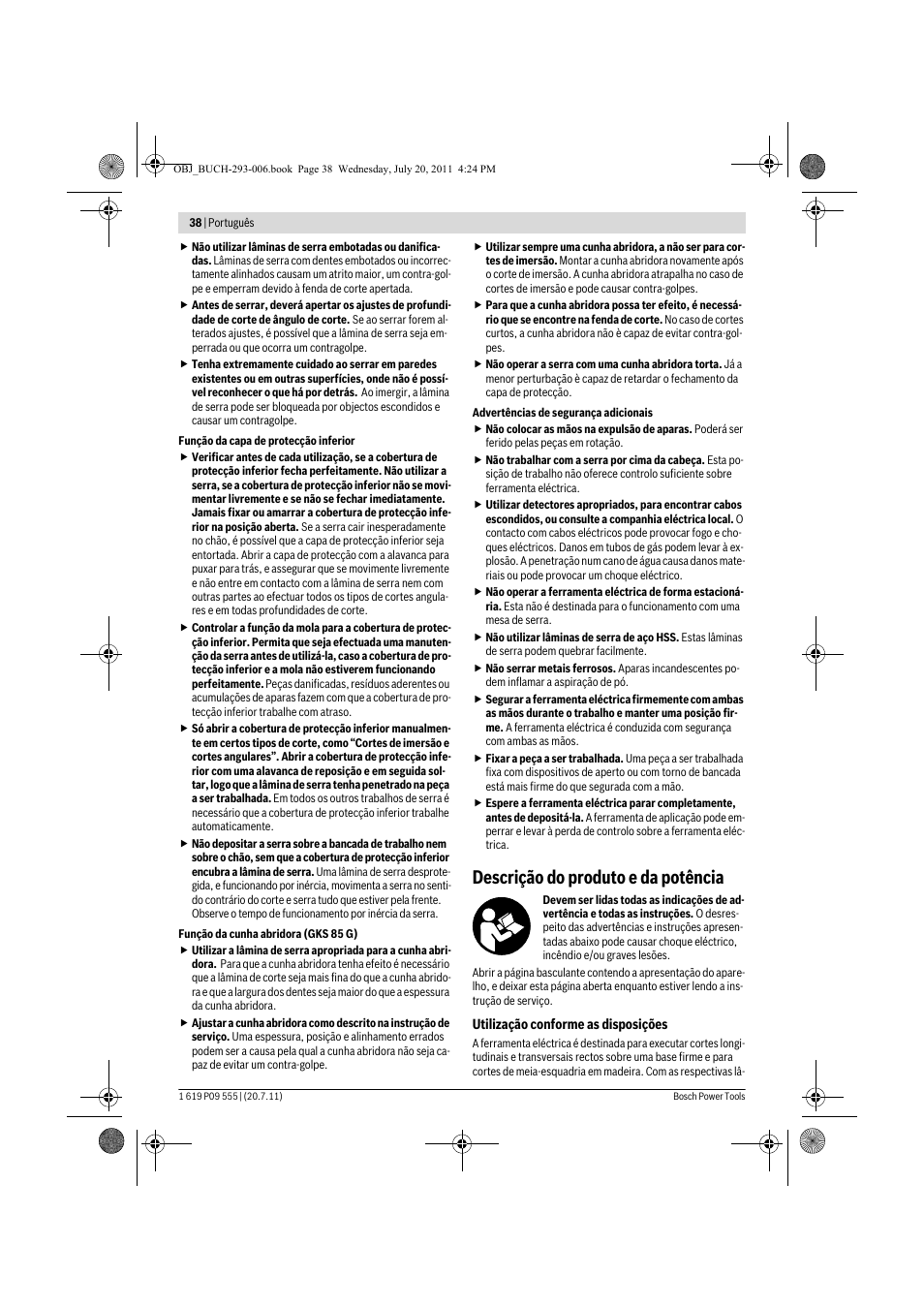 Descrição do produto e da potência | Bosch GKS 85 G Professional User Manual | Page 38 / 217