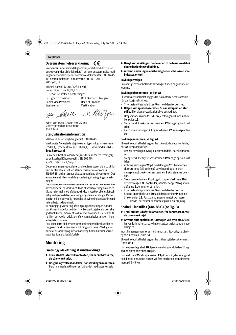 Montering | Bosch GKS 85 G Professional User Manual | Page 62 / 217