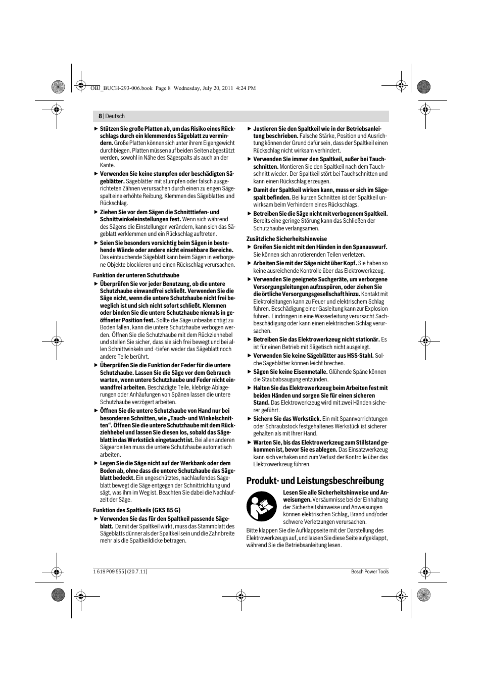 Produkt- und leistungsbeschreibung | Bosch GKS 85 G Professional User Manual | Page 8 / 217