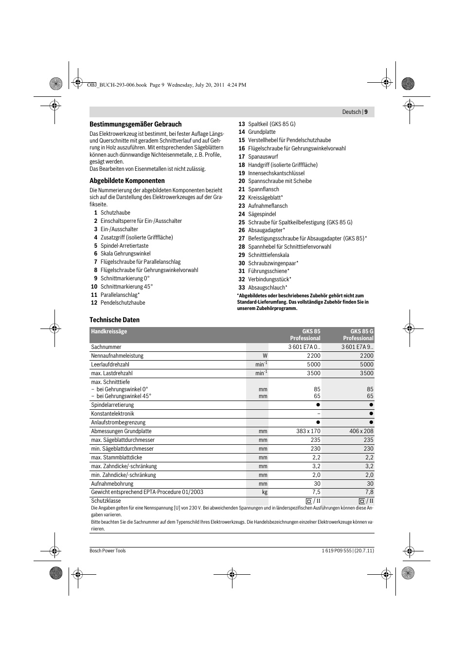 Bosch GKS 85 G Professional User Manual | Page 9 / 217
