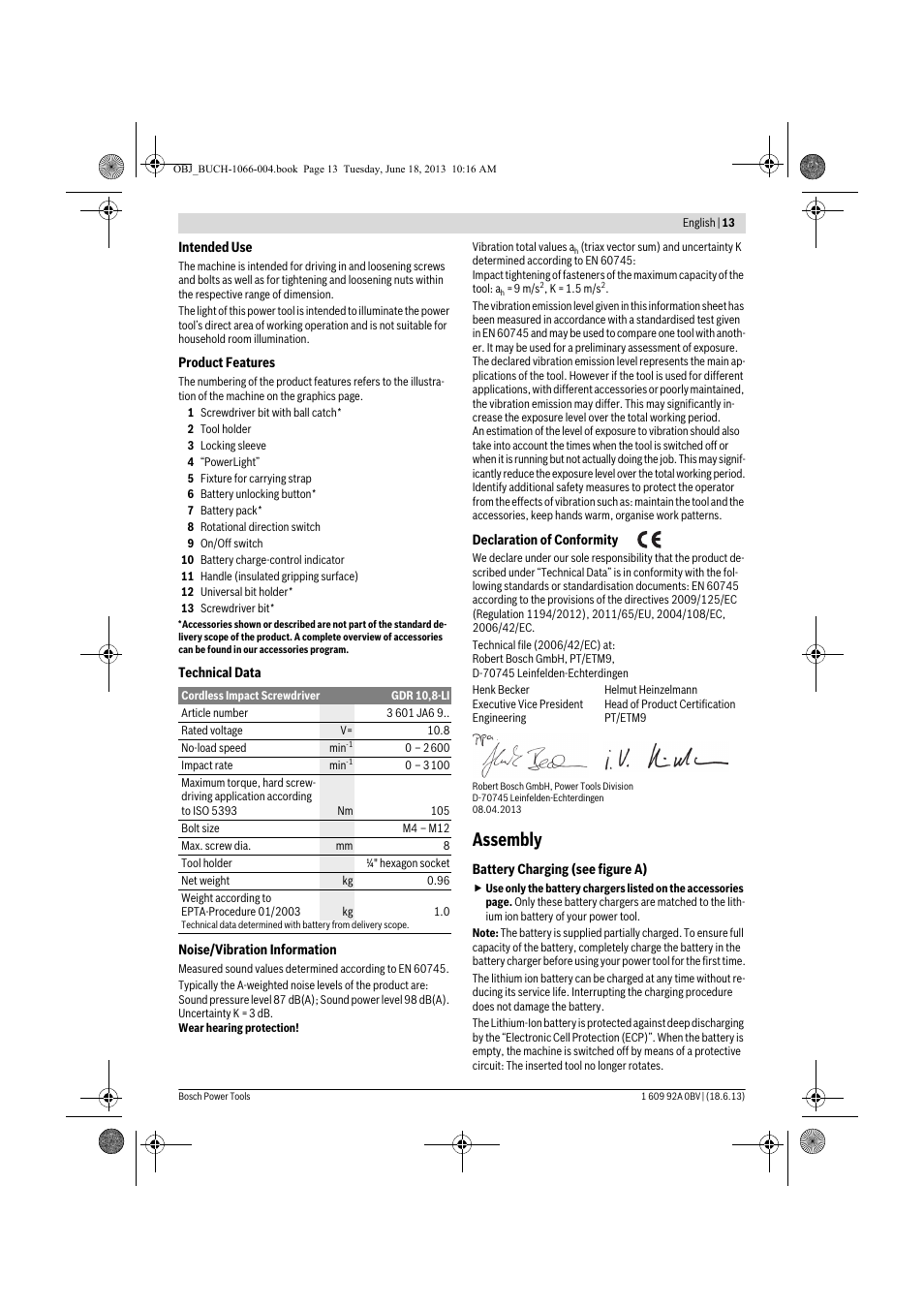 Assembly | Bosch GDR 10,8-LI Professional User Manual | Page 13 / 171