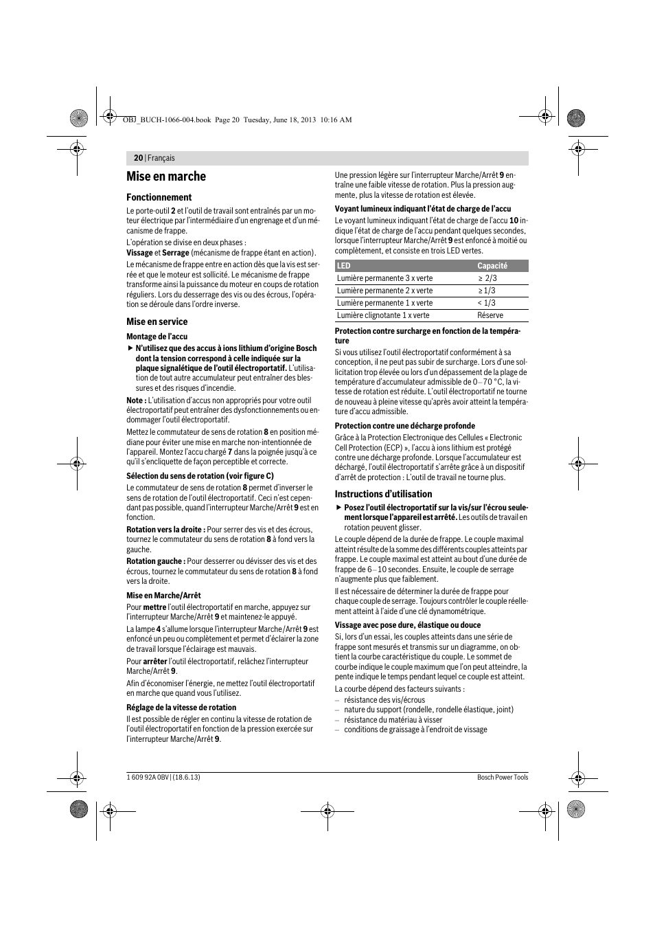 Mise en marche | Bosch GDR 10,8-LI Professional User Manual | Page 20 / 171