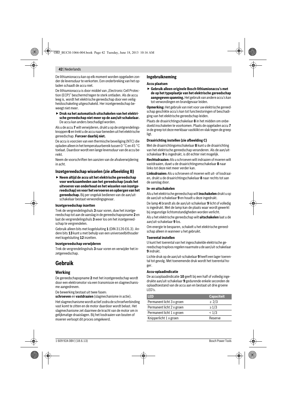 Gebruik | Bosch GDR 10,8-LI Professional User Manual | Page 42 / 171