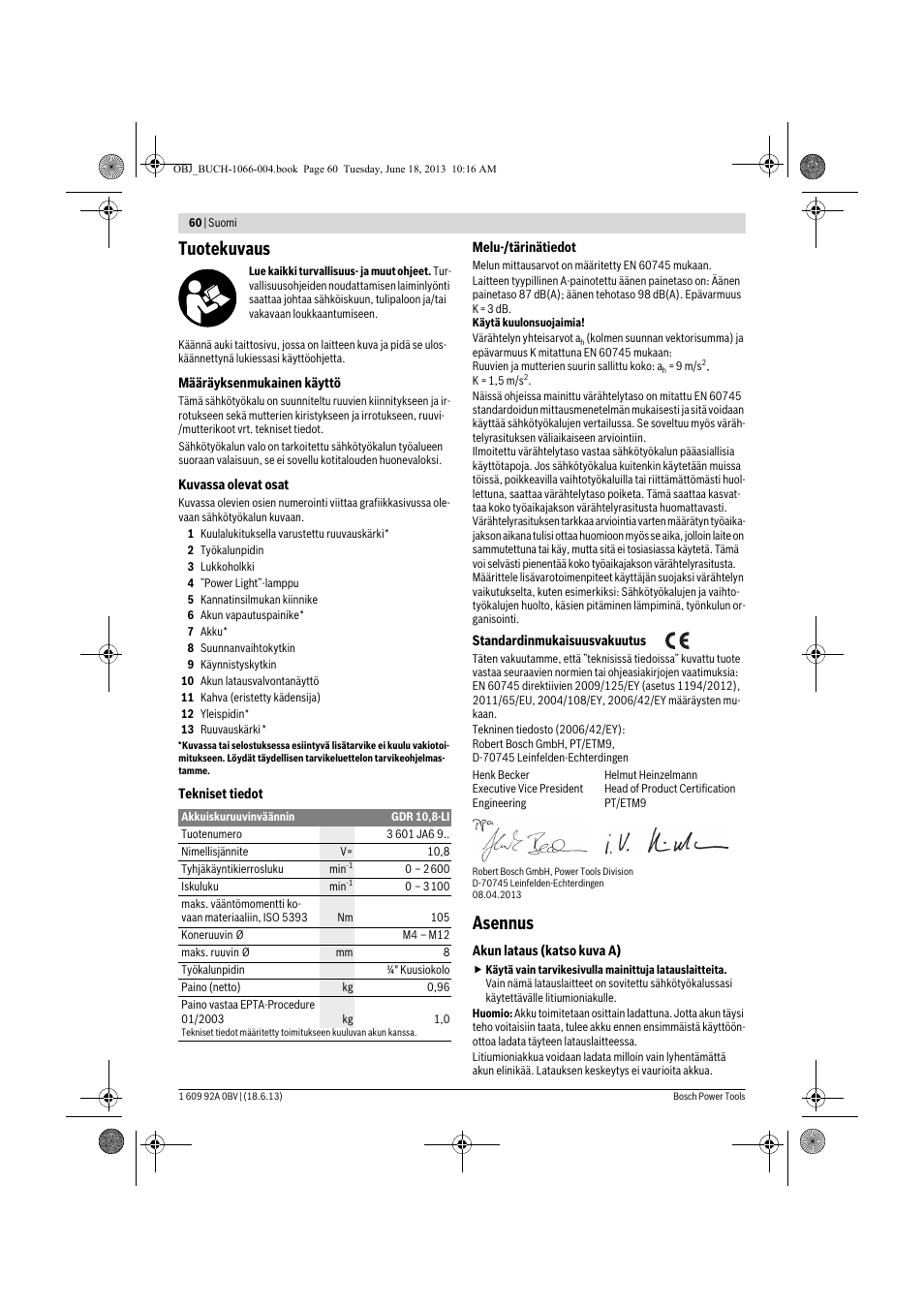 Tuotekuvaus, Asennus | Bosch GDR 10,8-LI Professional User Manual | Page 60 / 171