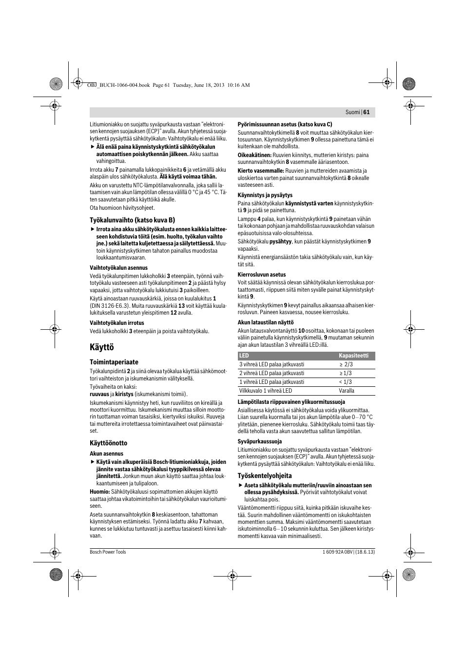 Käyttö | Bosch GDR 10,8-LI Professional User Manual | Page 61 / 171
