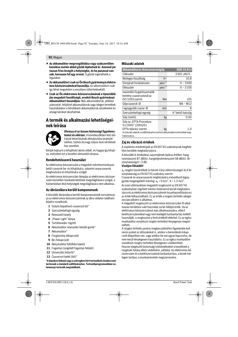 A termék és alkalmazási lehetőségei- nek leírása | Bosch GDR 10,8-LI Professional User Manual | Page 92 / 171