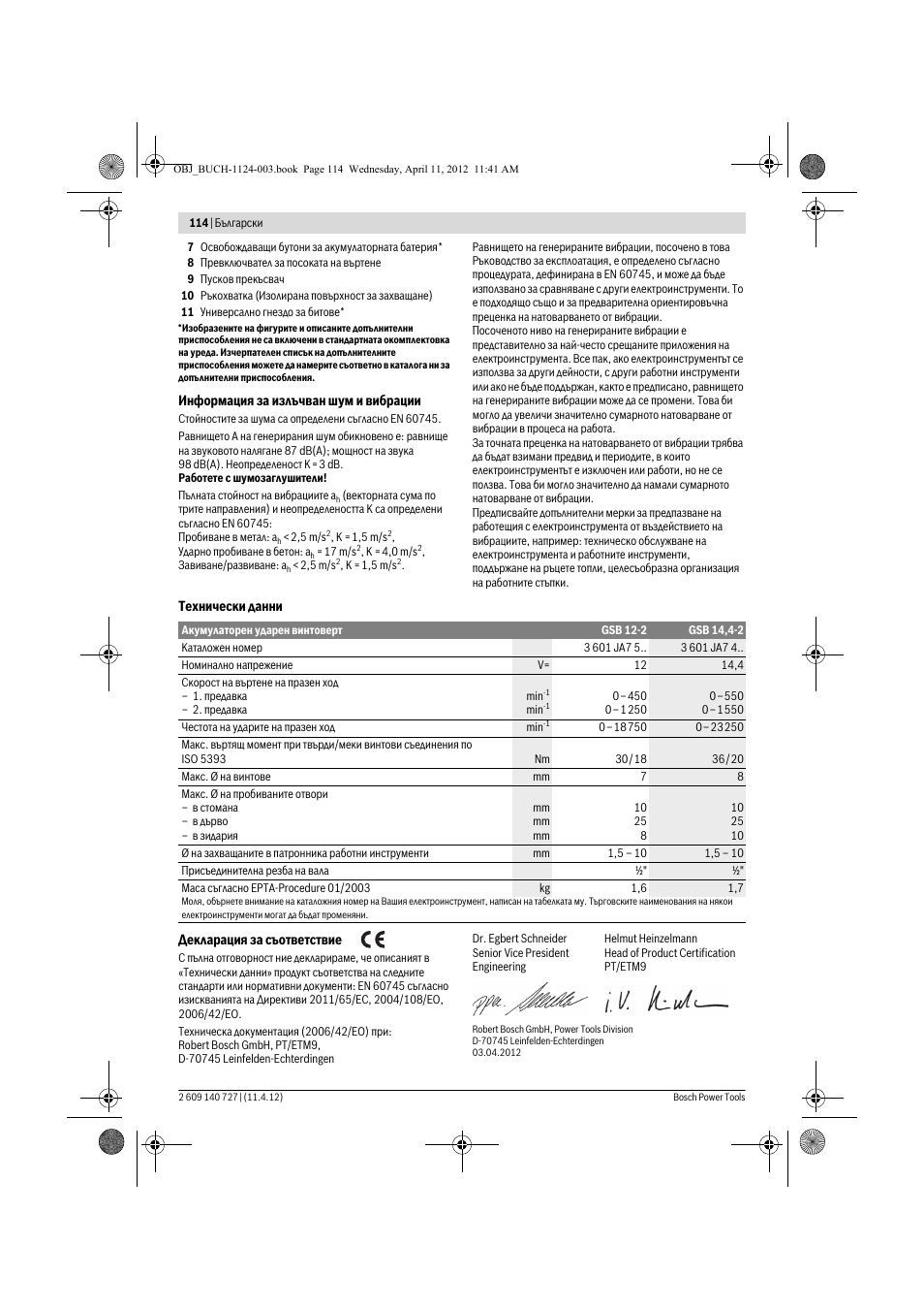 Bosch GSB 12-2 Professional User Manual | Page 114 / 157