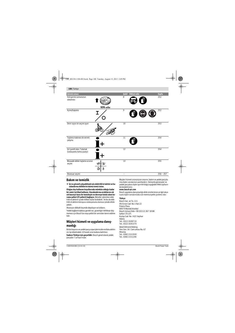 Bakım ve temizlik, Müşteri hizmeti ve uygulama danış- manlığı | Bosch GWS 7-125 Professional User Manual | Page 100 / 257