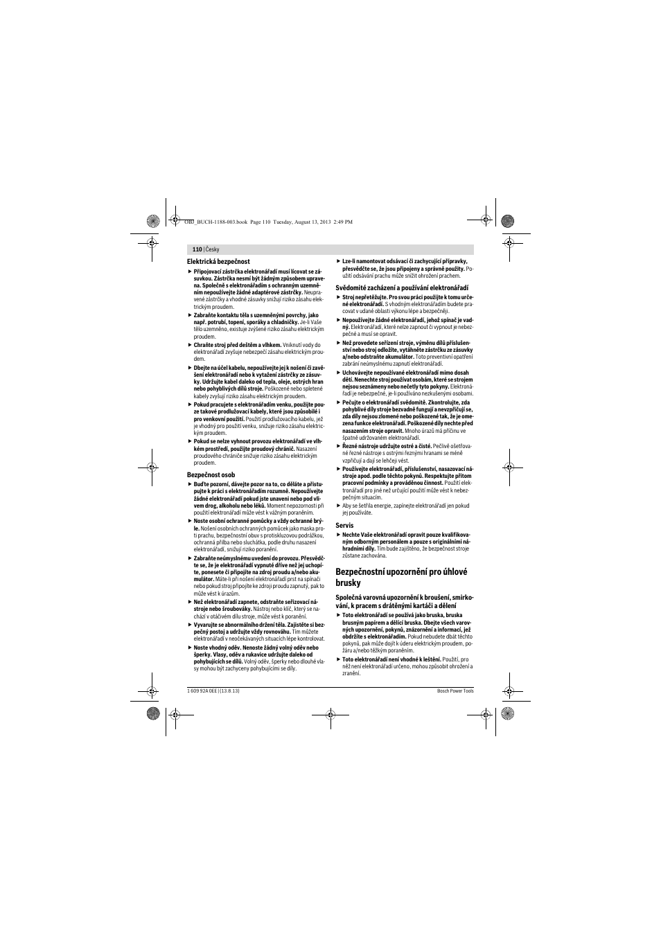Bezpečnostní upozornění pro úhlové brusky | Bosch GWS 7-125 Professional User Manual | Page 110 / 257