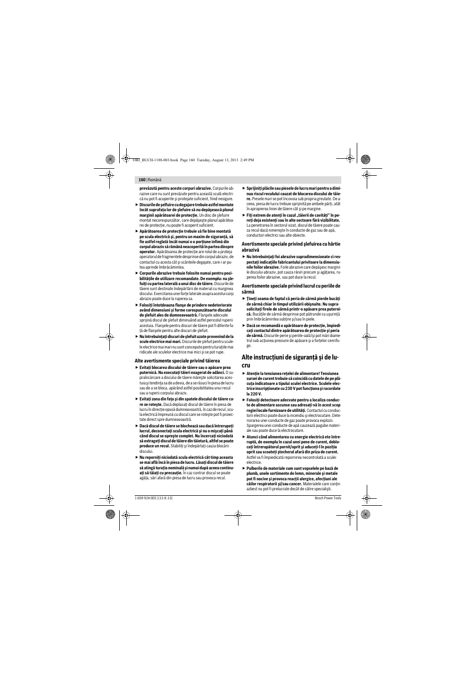 Alte instrucţiuni de siguranţă şi de lu- cru | Bosch GWS 7-125 Professional User Manual | Page 160 / 257
