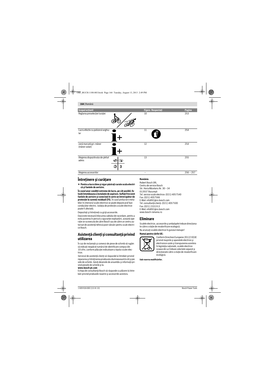 Întreţinere şi curăţare, Eliminare | Bosch GWS 7-125 Professional User Manual | Page 164 / 257
