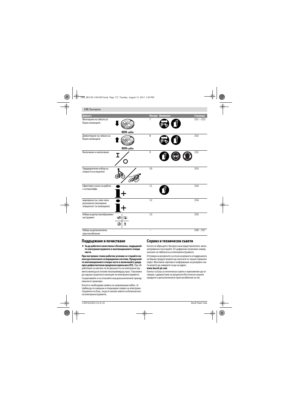 Поддържане и почистване, Сервиз и технически съвети | Bosch GWS 7-125 Professional User Manual | Page 172 / 257