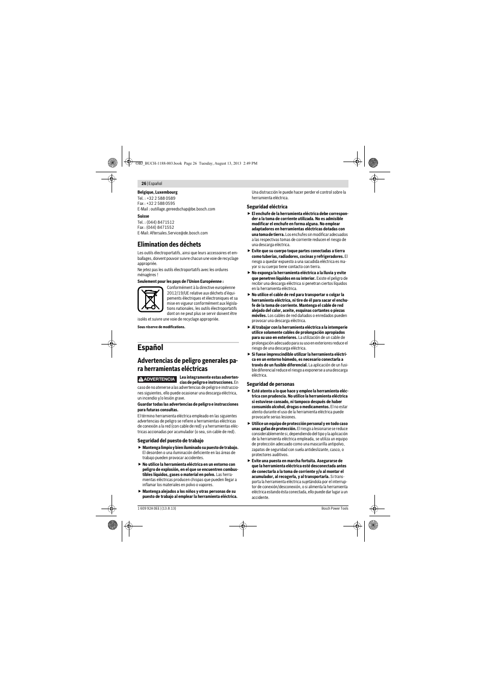 Español, Elimination des déchets | Bosch GWS 7-125 Professional User Manual | Page 26 / 257