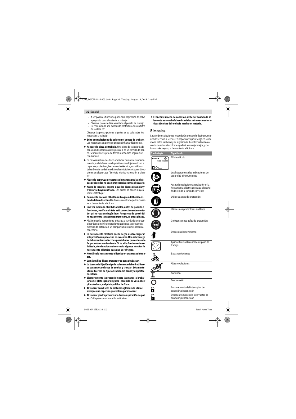 Símbolos | Bosch GWS 7-125 Professional User Manual | Page 30 / 257