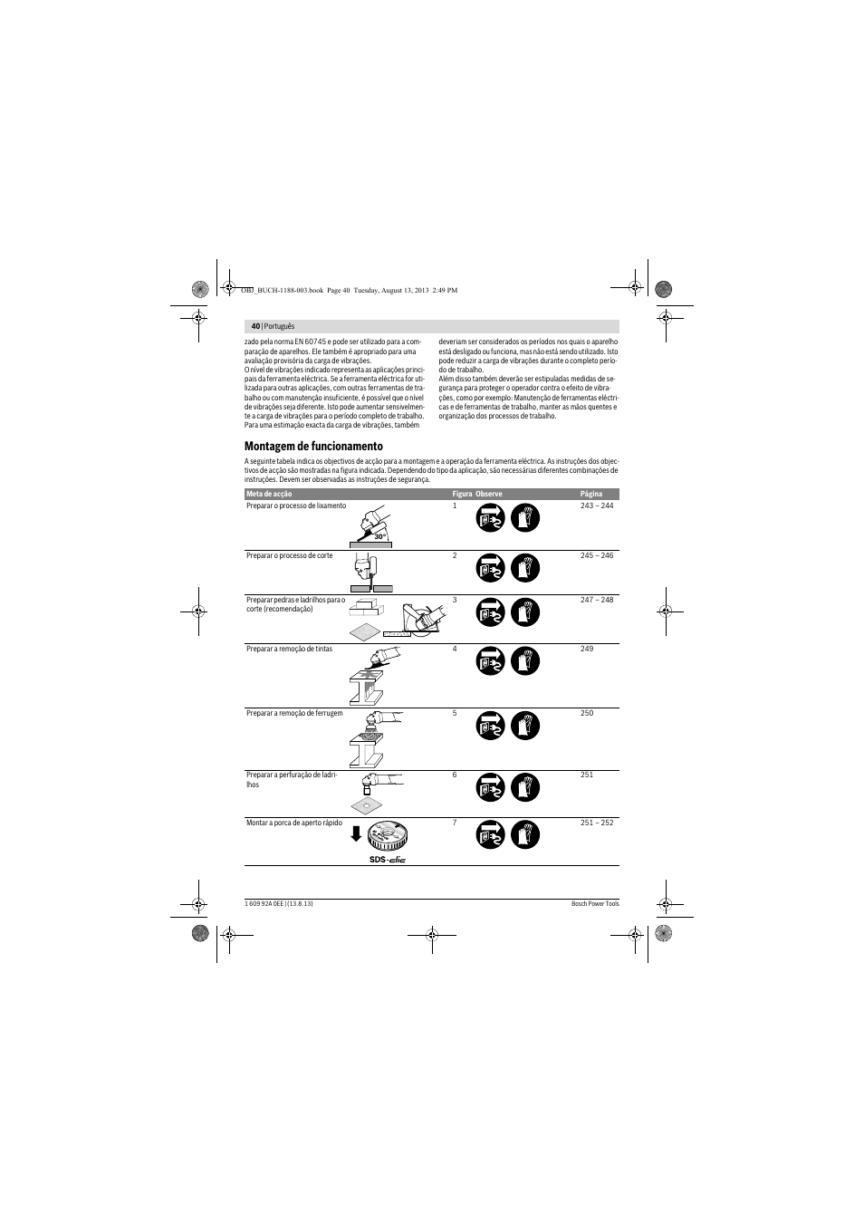 Montagem de funcionamento | Bosch GWS 7-125 Professional User Manual | Page 40 / 257