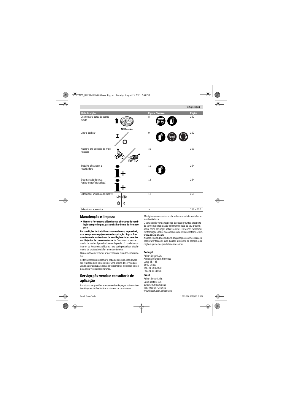 Manutenção e limpeza, Serviço pós-venda e consultoria de aplicação | Bosch GWS 7-125 Professional User Manual | Page 41 / 257