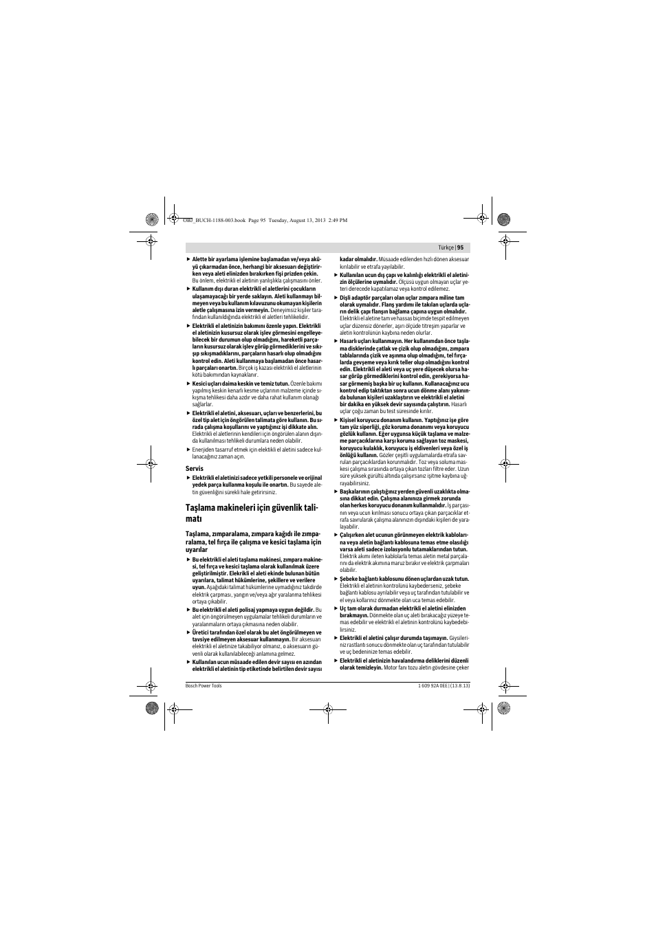 Taşlama makineleri için güvenlik tali- matı | Bosch GWS 7-125 Professional User Manual | Page 95 / 257