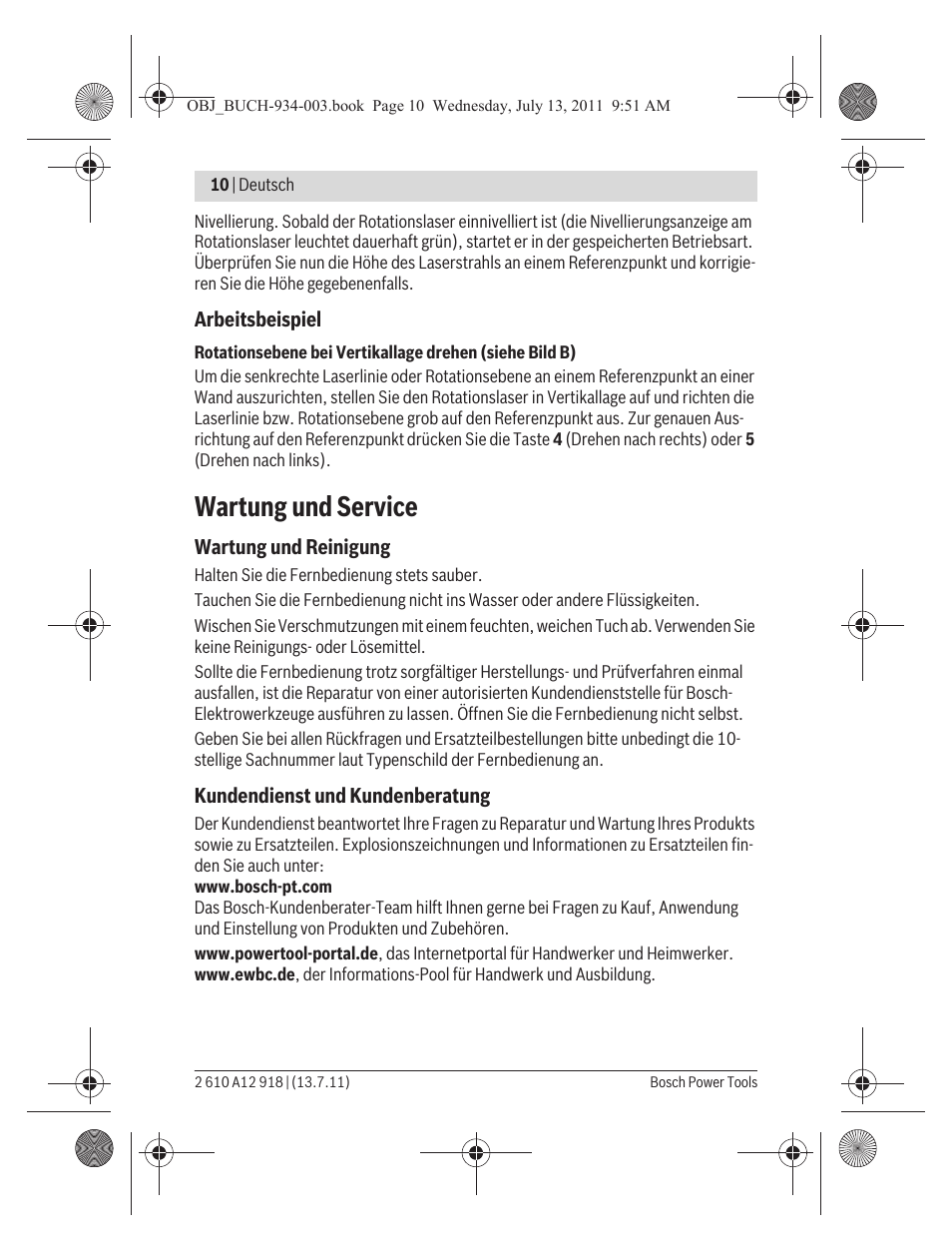 Wartung und service | Bosch RC 1 Professional User Manual | Page 10 / 188