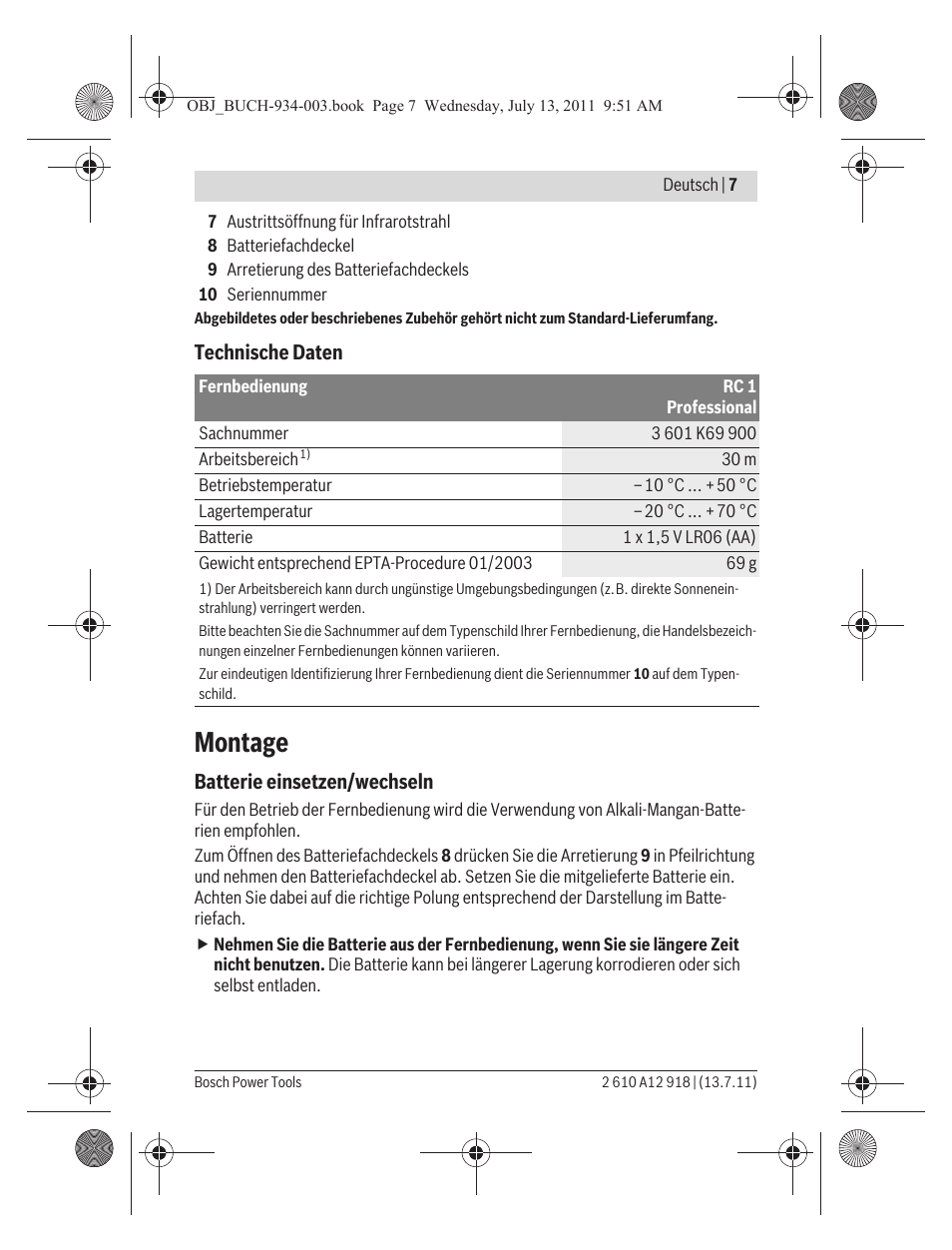 Montage | Bosch RC 1 Professional User Manual | Page 7 / 188