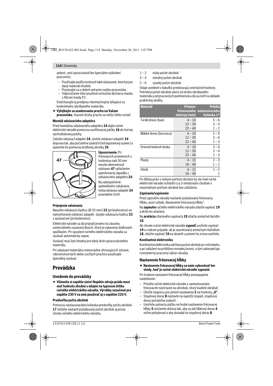 Prevádzka | Bosch GOF 2000 CE Professional User Manual | Page 114 / 210
