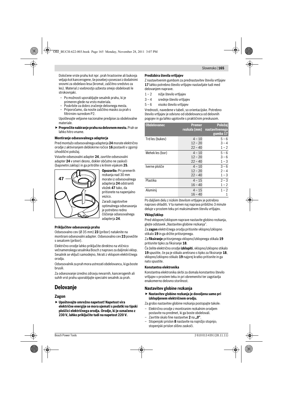 Delovanje | Bosch GOF 2000 CE Professional User Manual | Page 165 / 210