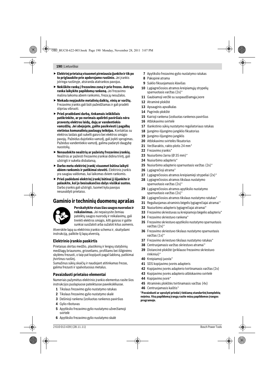 Gaminio ir techninių duomenų aprašas | Bosch GOF 2000 CE Professional User Manual | Page 190 / 210