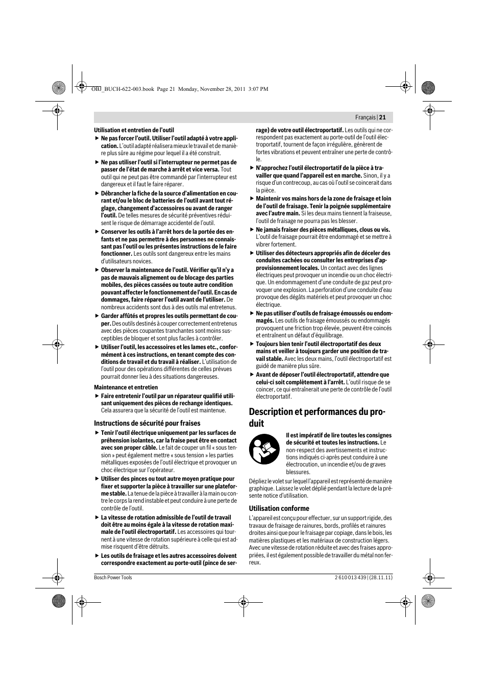 Description et performances du pro- duit | Bosch GOF 2000 CE Professional User Manual | Page 21 / 210