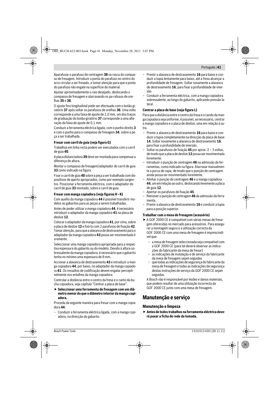 Manutenção e serviço | Bosch GOF 2000 CE Professional User Manual | Page 41 / 210