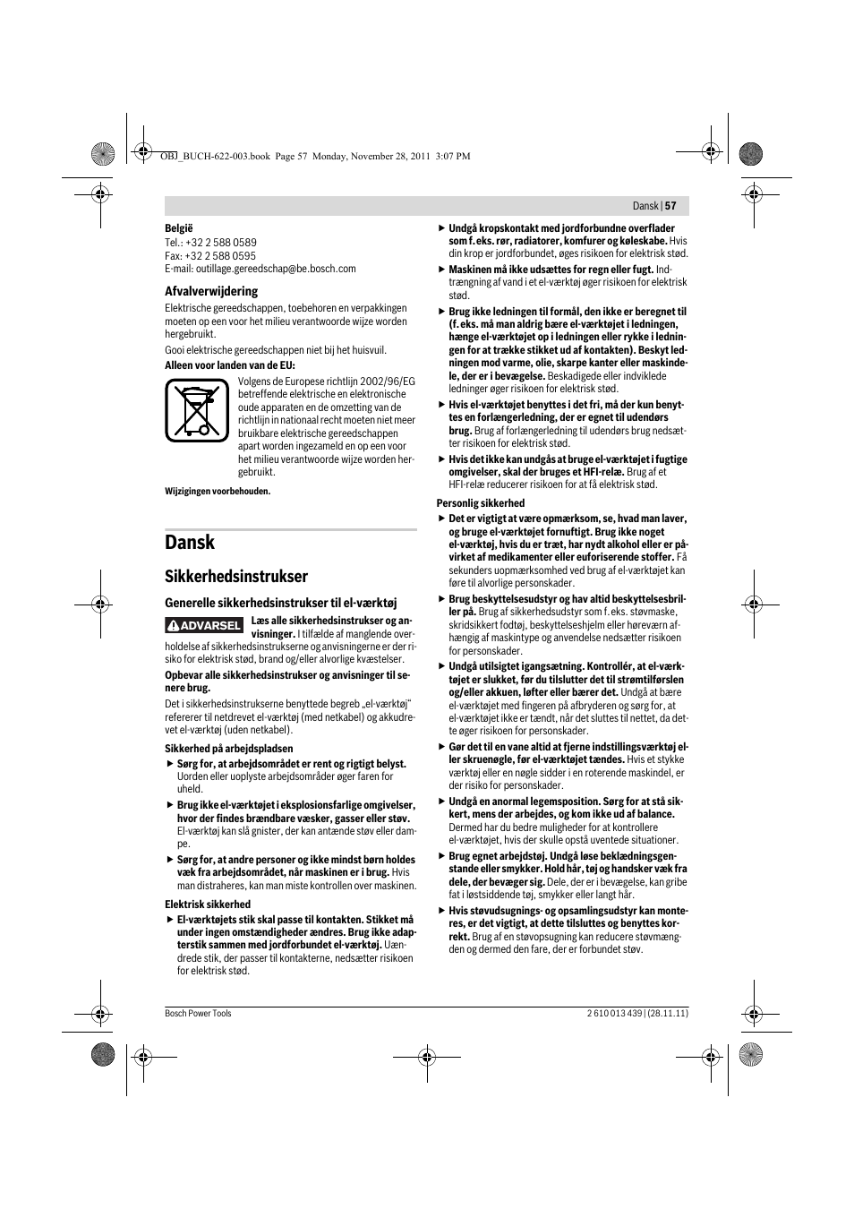 Dansk, Sikkerhedsinstrukser | Bosch GOF 2000 CE Professional User Manual | Page 57 / 210