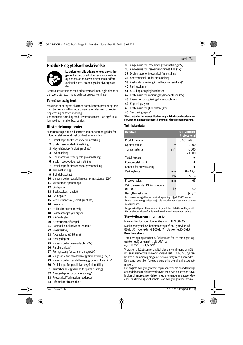 Produkt- og ytelsesbeskrivelse | Bosch GOF 2000 CE Professional User Manual | Page 71 / 210