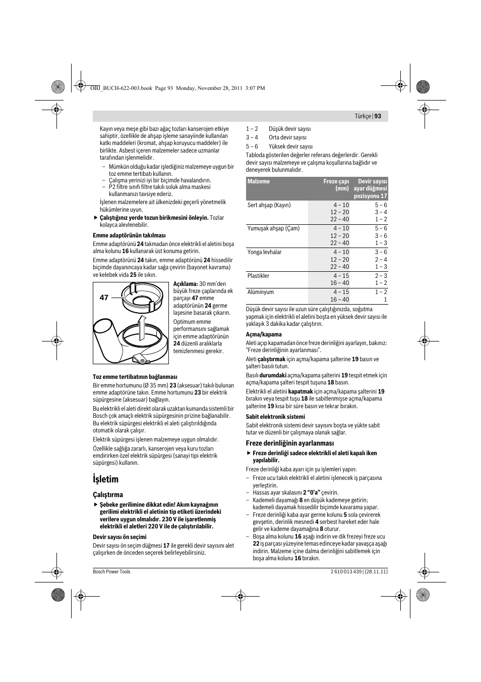 Işletim | Bosch GOF 2000 CE Professional User Manual | Page 93 / 210