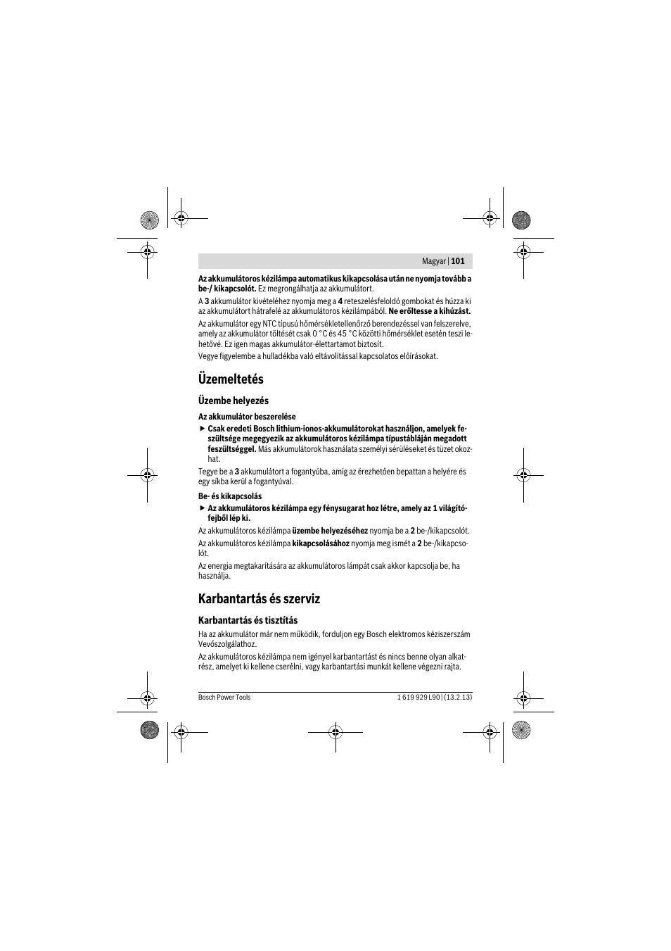 Üzemeltetés, Karbantartás és szerviz | Bosch PLI 10,8 LI User Manual | Page 101 / 179