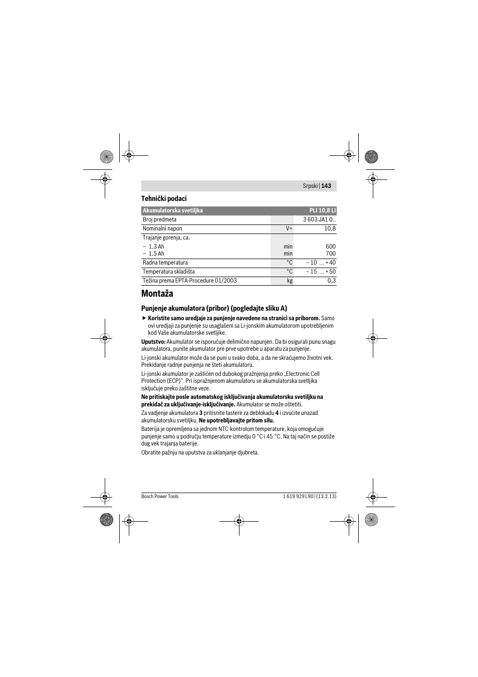 Montaža | Bosch PLI 10,8 LI User Manual | Page 143 / 179