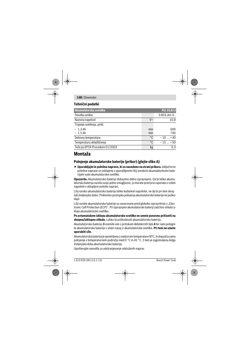 Montaža | Bosch PLI 10,8 LI User Manual | Page 148 / 179
