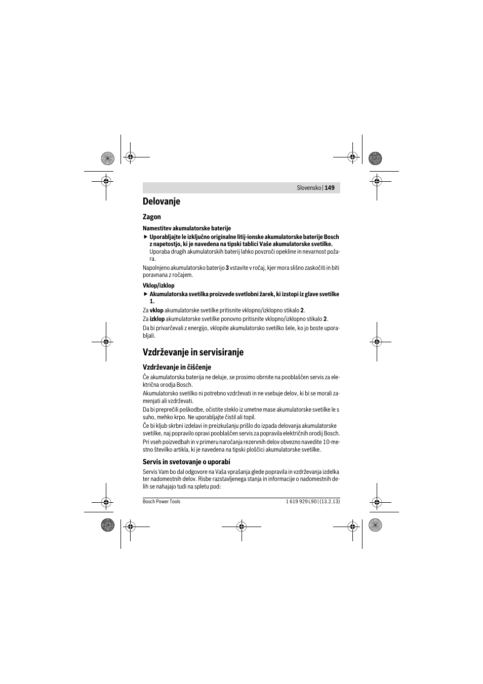 Delovanje, Vzdrževanje in servisiranje | Bosch PLI 10,8 LI User Manual | Page 149 / 179