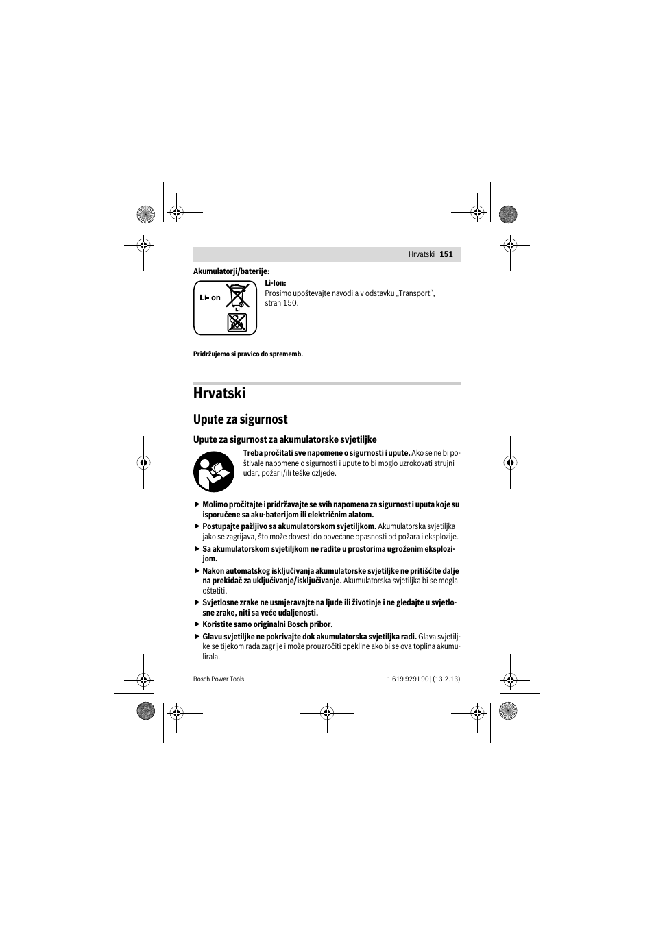 Hrvatski, Upute za sigurnost | Bosch PLI 10,8 LI User Manual | Page 151 / 179