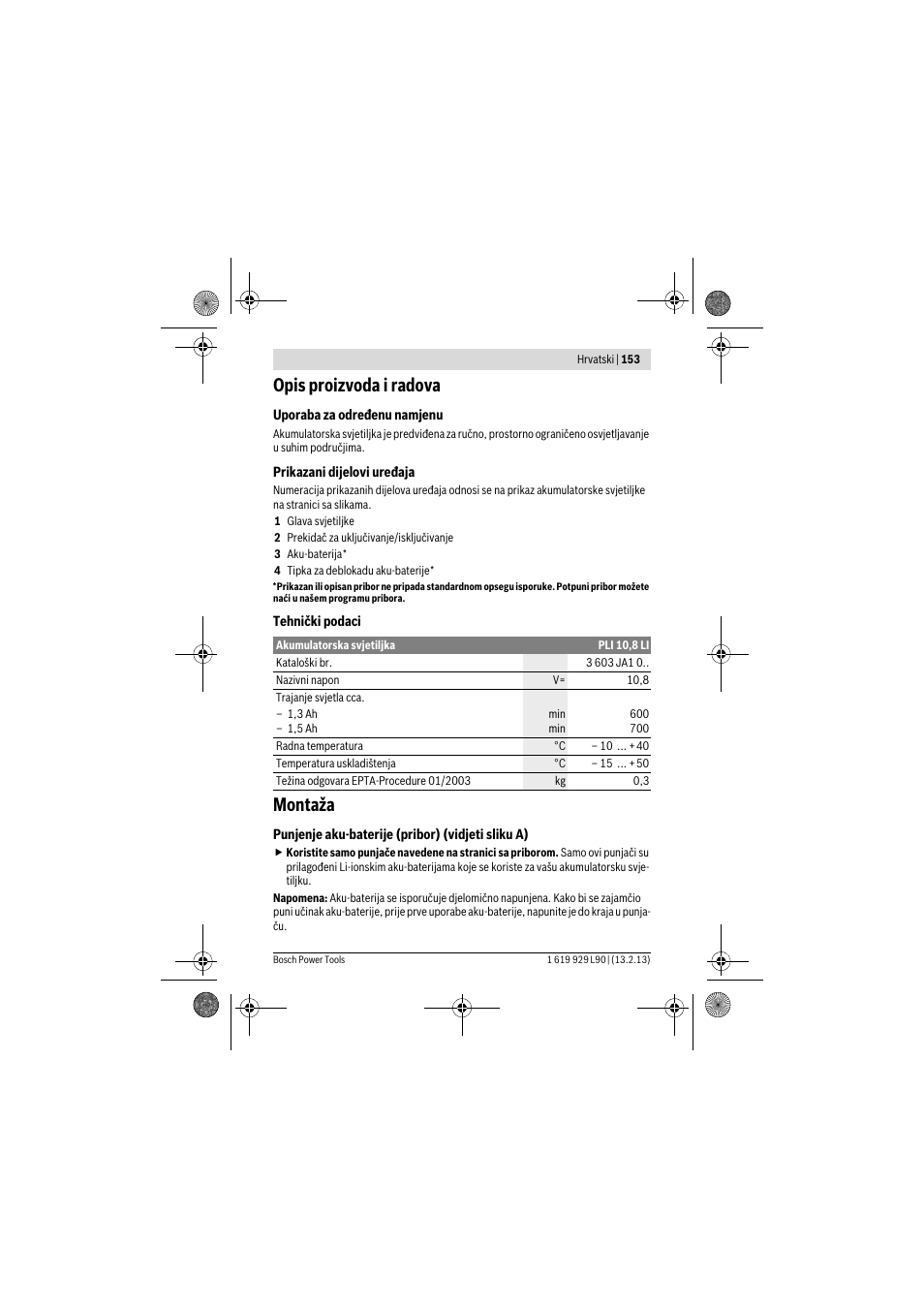 Opis proizvoda i radova, Montaža | Bosch PLI 10,8 LI User Manual | Page 153 / 179