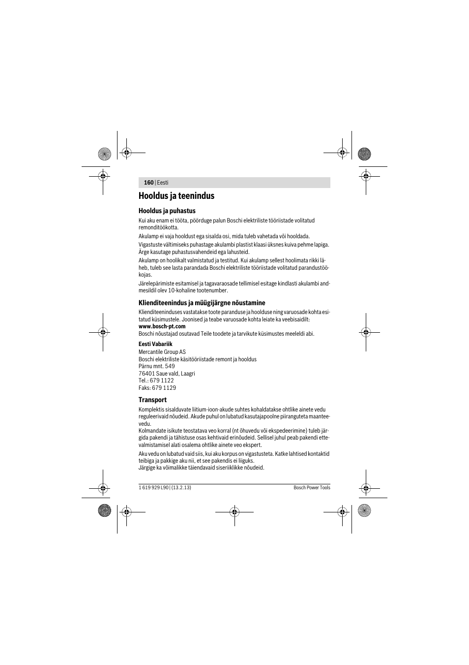 Hooldus ja teenindus | Bosch PLI 10,8 LI User Manual | Page 160 / 179