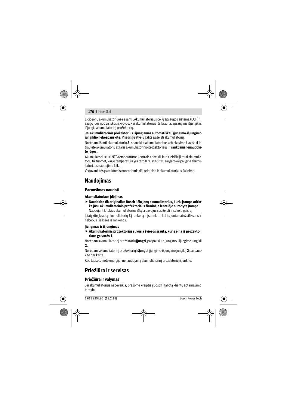 Naudojimas, Priežiūra ir servisas | Bosch PLI 10,8 LI User Manual | Page 170 / 179
