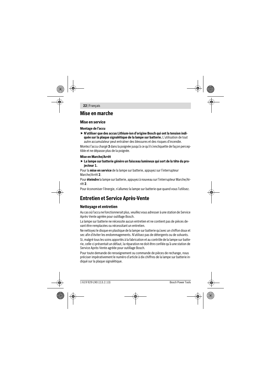 Mise en marche, Entretien et service après-vente | Bosch PLI 10,8 LI User Manual | Page 22 / 179