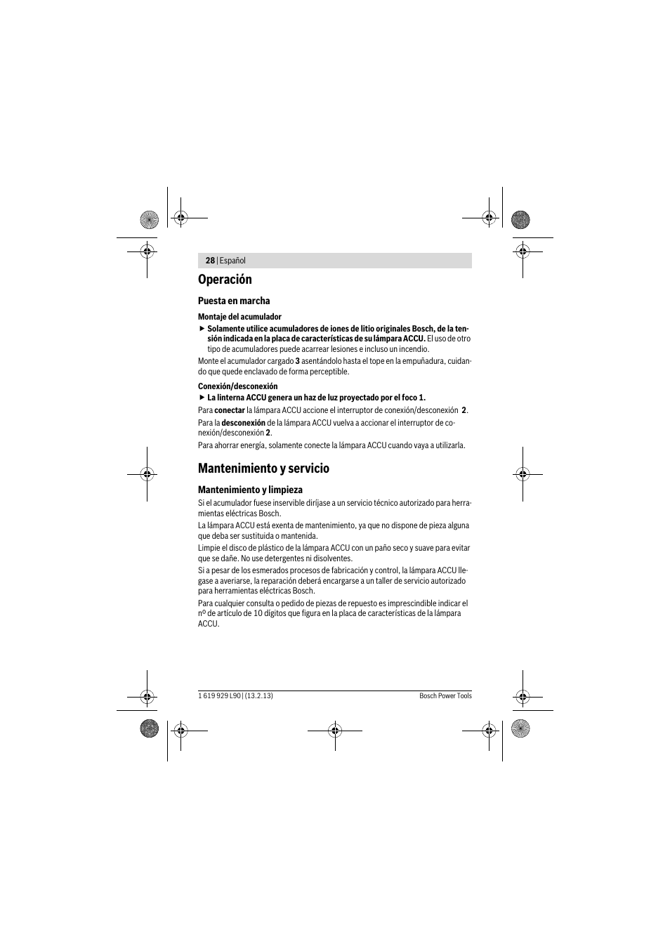 Operación, Mantenimiento y servicio | Bosch PLI 10,8 LI User Manual | Page 28 / 179